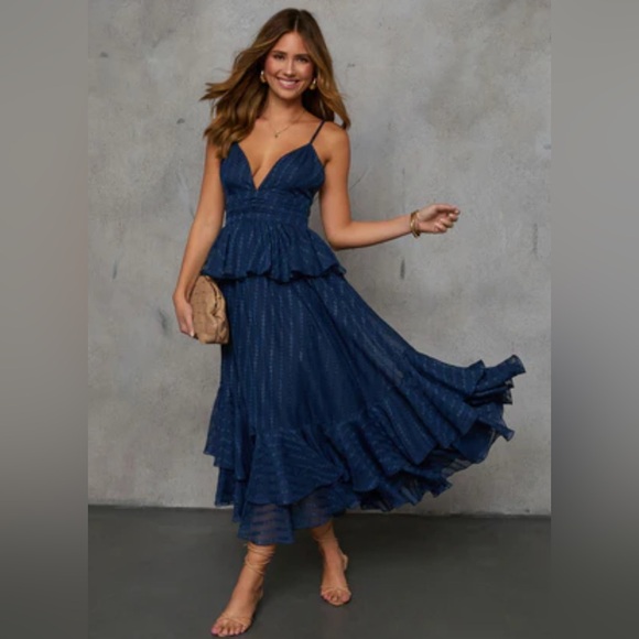 Vici Dresses & Skirts - Vici Deep Blue Layered Midi Dress textured